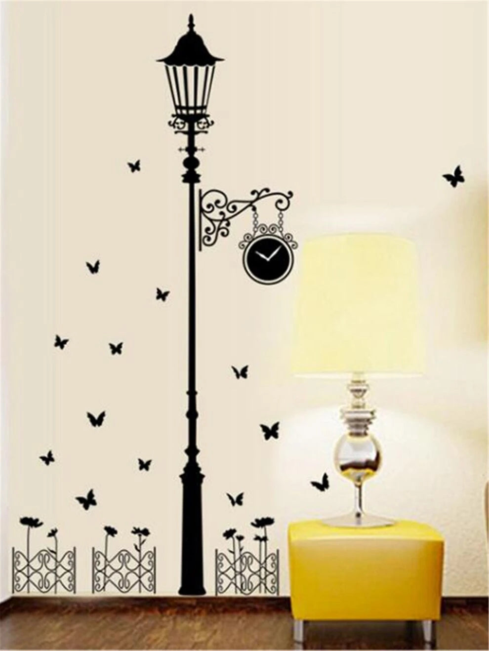 Street Lamp & Butterfly Print Wall Sticker