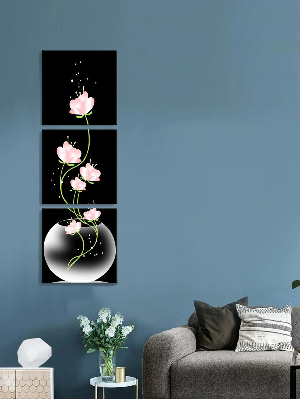 3pcs Flower Print Wall Art Decal, Self Adhesive Wall Sticker For Home Decor