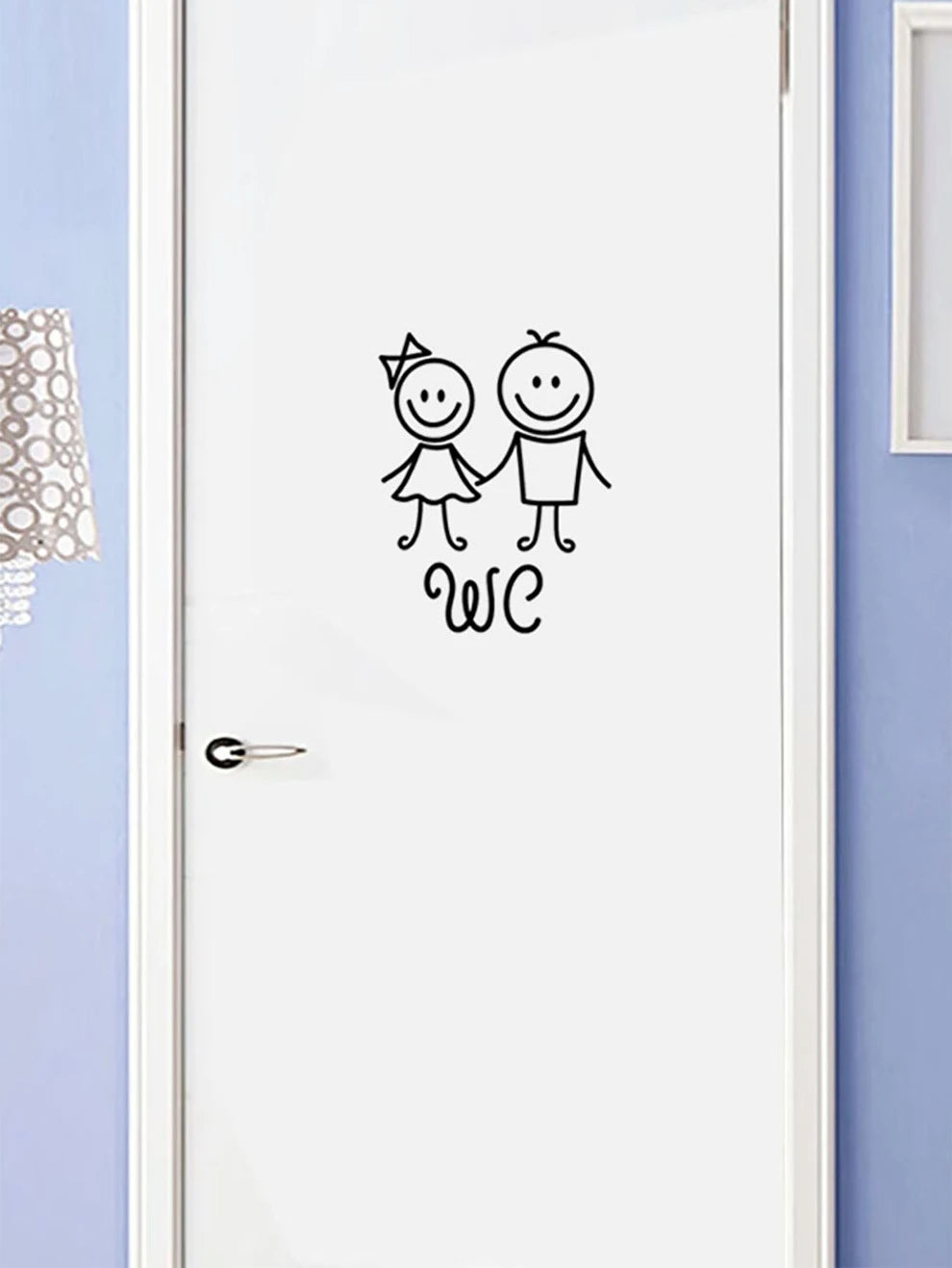 Cartoon Graphic Door Sticker, Black PVC Toilet Sign Sticker For Home Decor