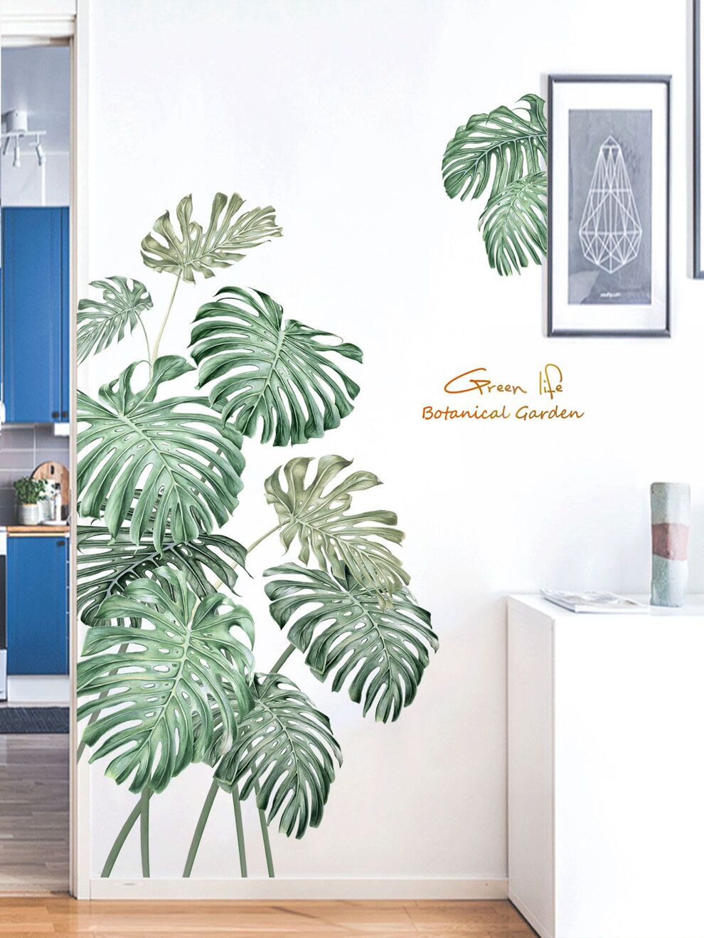 Turtle Leaf Print Wall Sticker, Tropical Leaf Removable Wall Art Decal For Home Decor