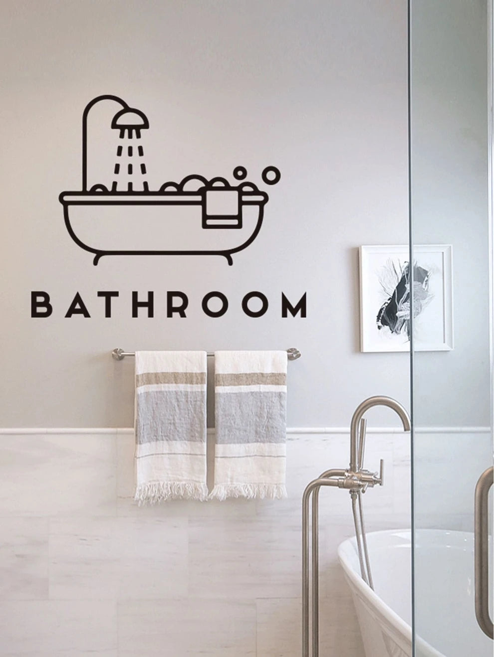 Bathtub Print Wall Sticker, Black Removable Wall Art Decal For Bathroom Decor