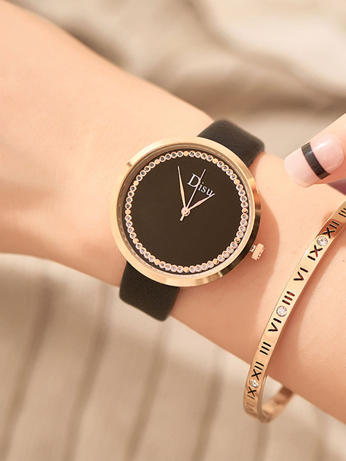 Simple Rhinestone Decor Quartz Watch As A Gift For Students Returning To School