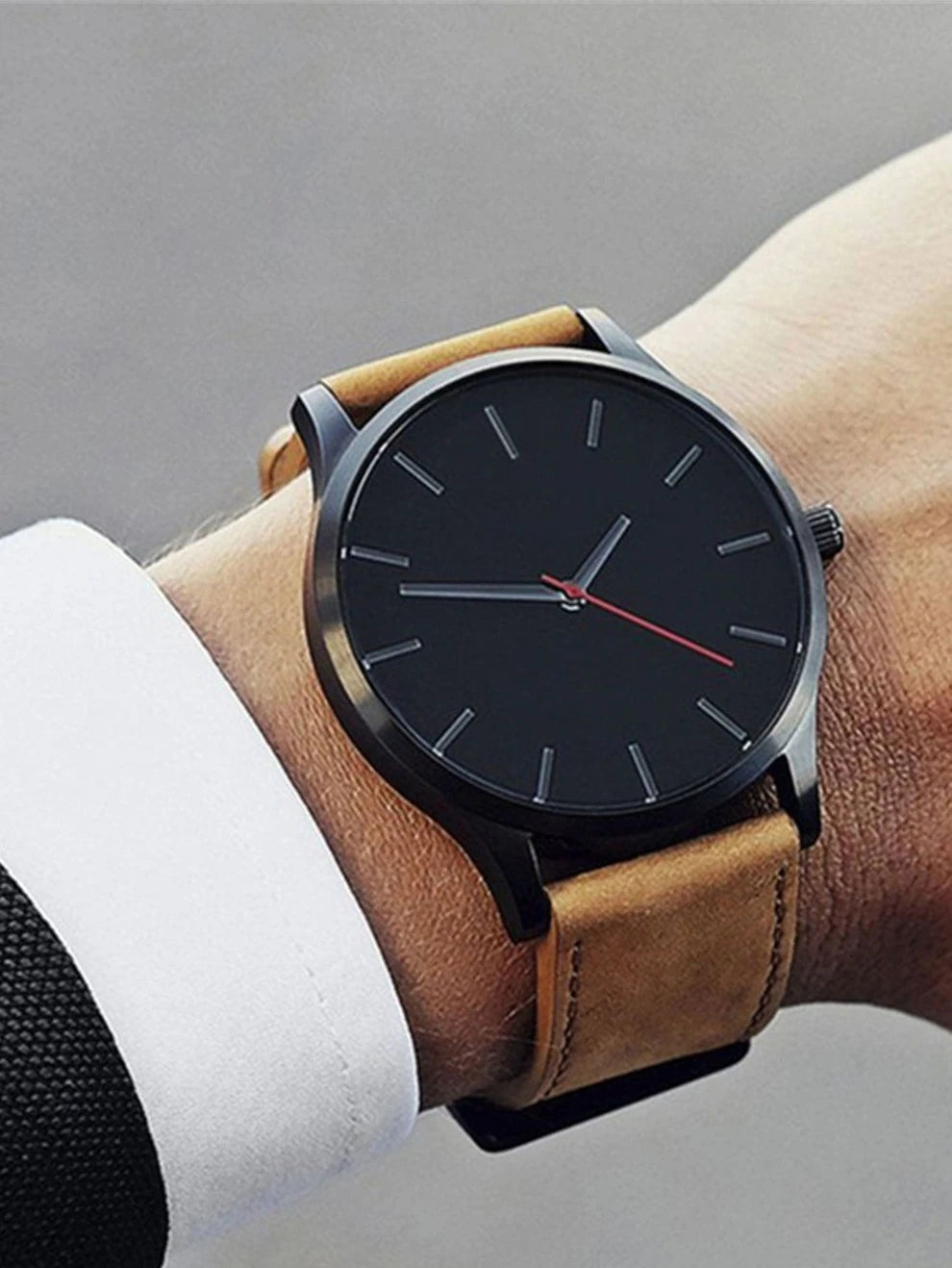 Men Minimalist PU Strap Quartz Watch