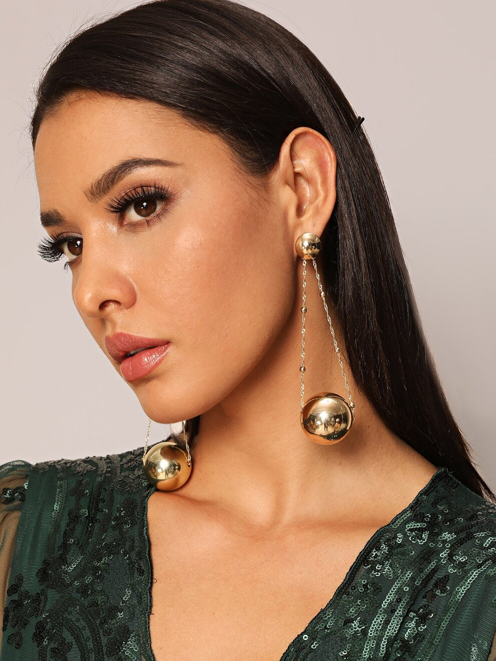 1pair Metallic Ball Chain Drop Earrings