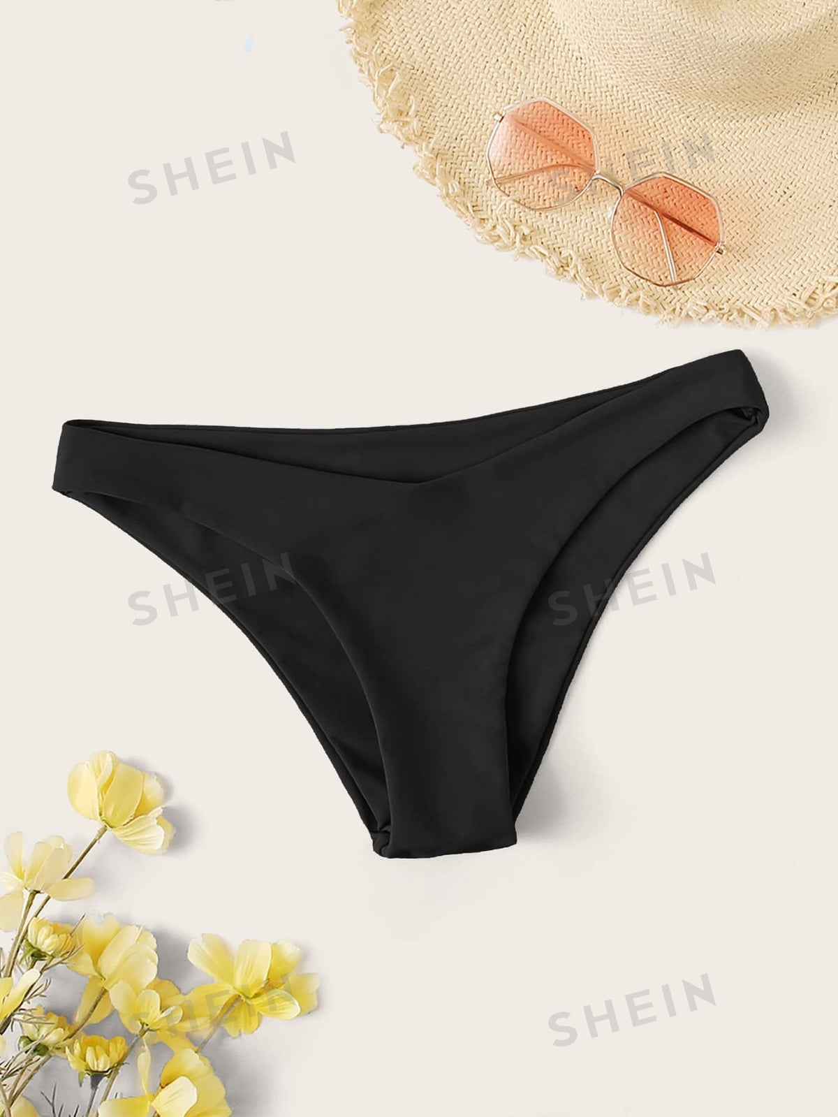 SHEIN Swim Women Solid Color Bikini Bottom, Suitable For Summer Beach