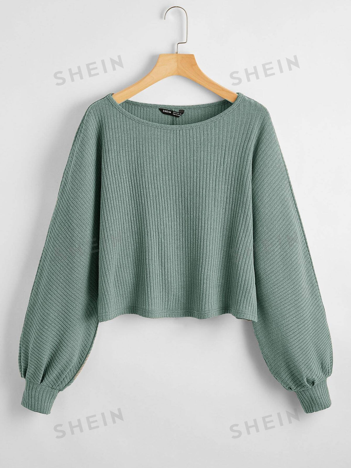 SHEIN Essnce Ribbed Long Sleeve Semi-Cropped Tee