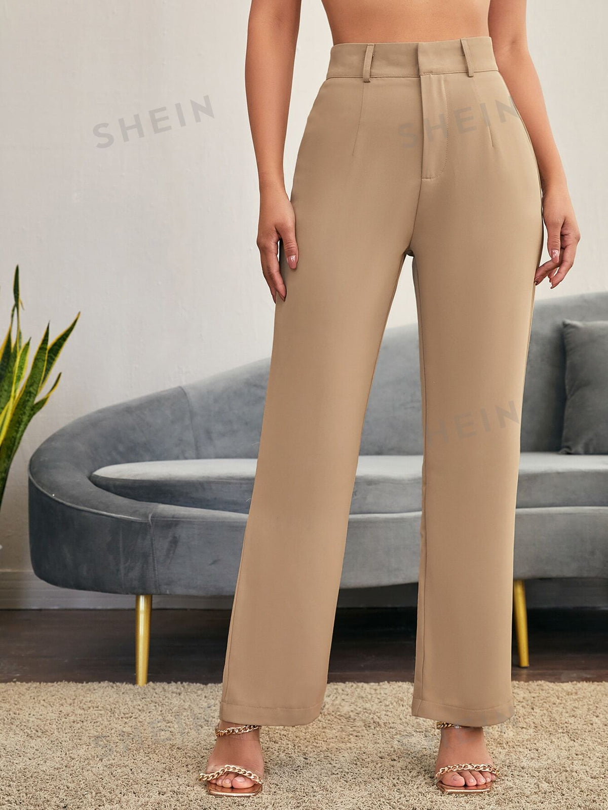 SHEIN Essnce Solid High Rise Tailored Pants