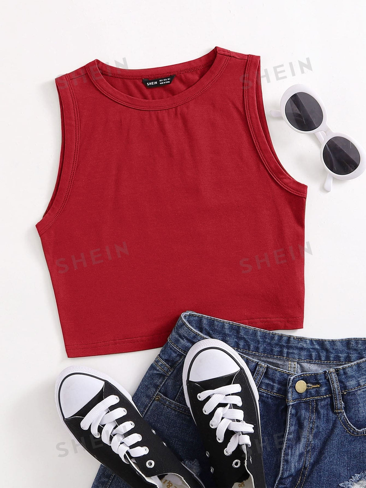 SHEIN EZwear Summer Solid Crop Tank Top