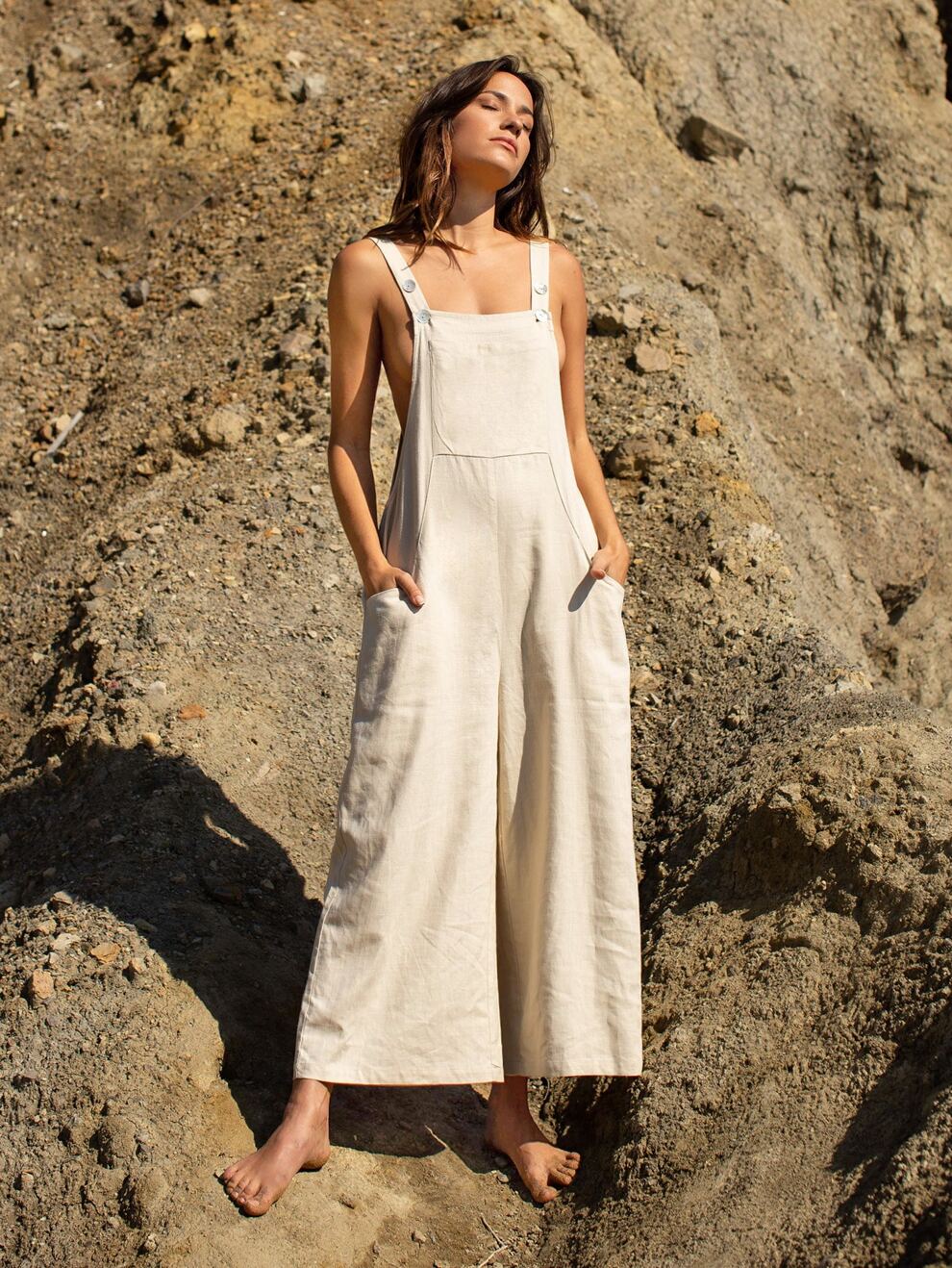 SHEIN LUNE 30% LINEN Pocket Front Overalls