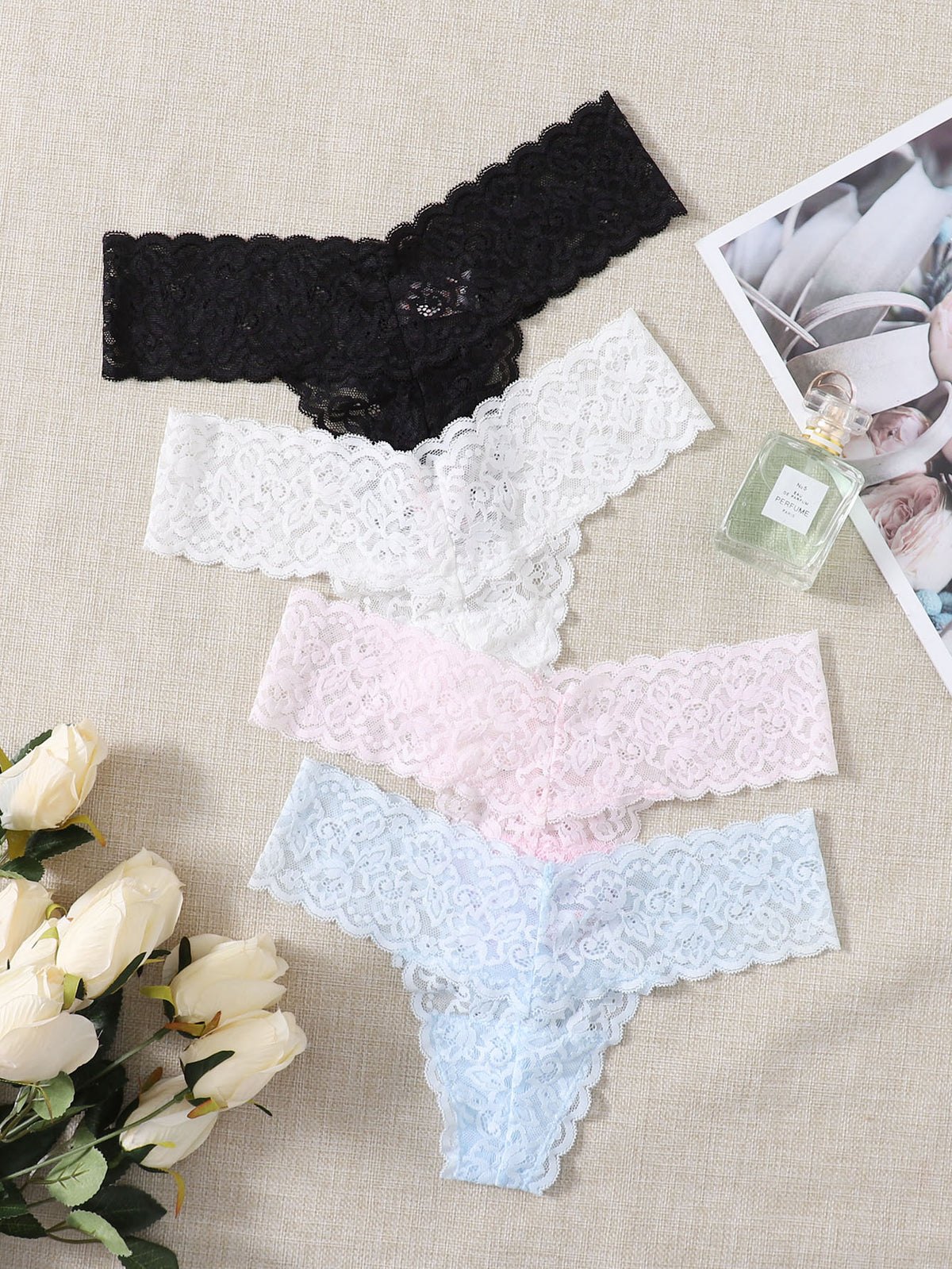 Seamless Lace Panties (4pcs/Set) Thongs Lingerie