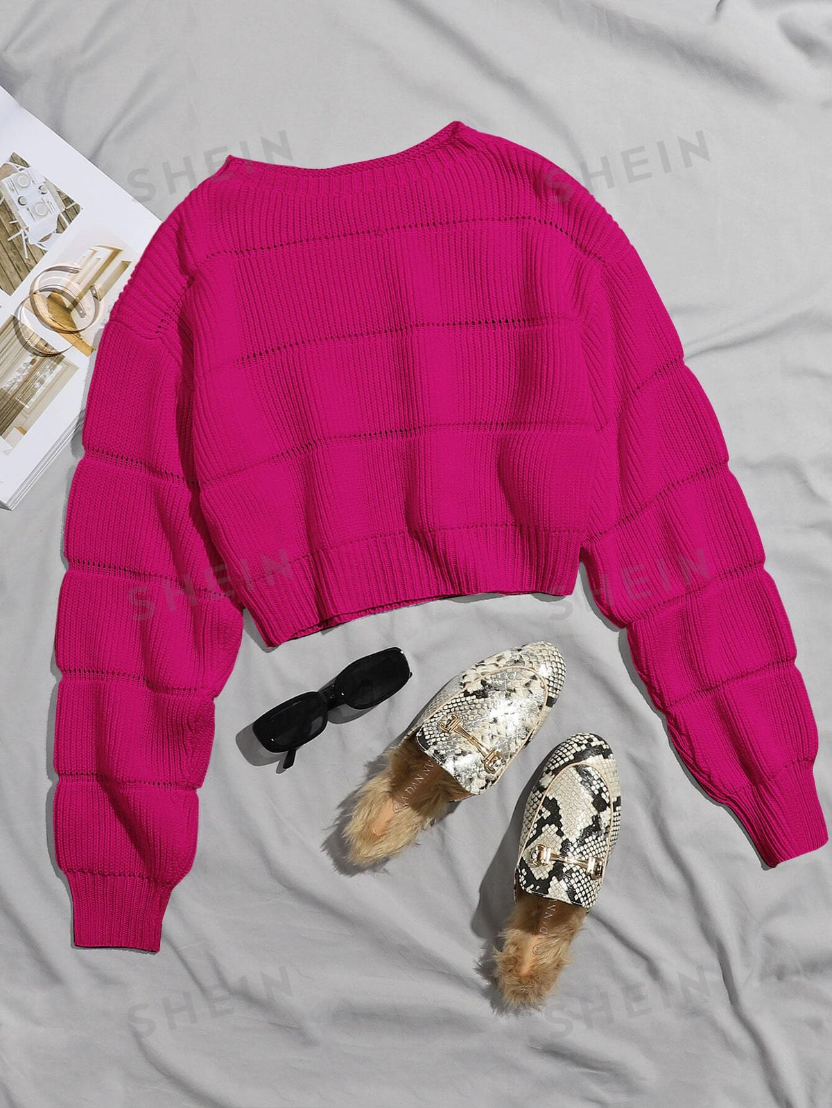 SHEIN Essnce Solid Color Drop Shoulder Cropped Sweater, Suitable For Spring And Autumn