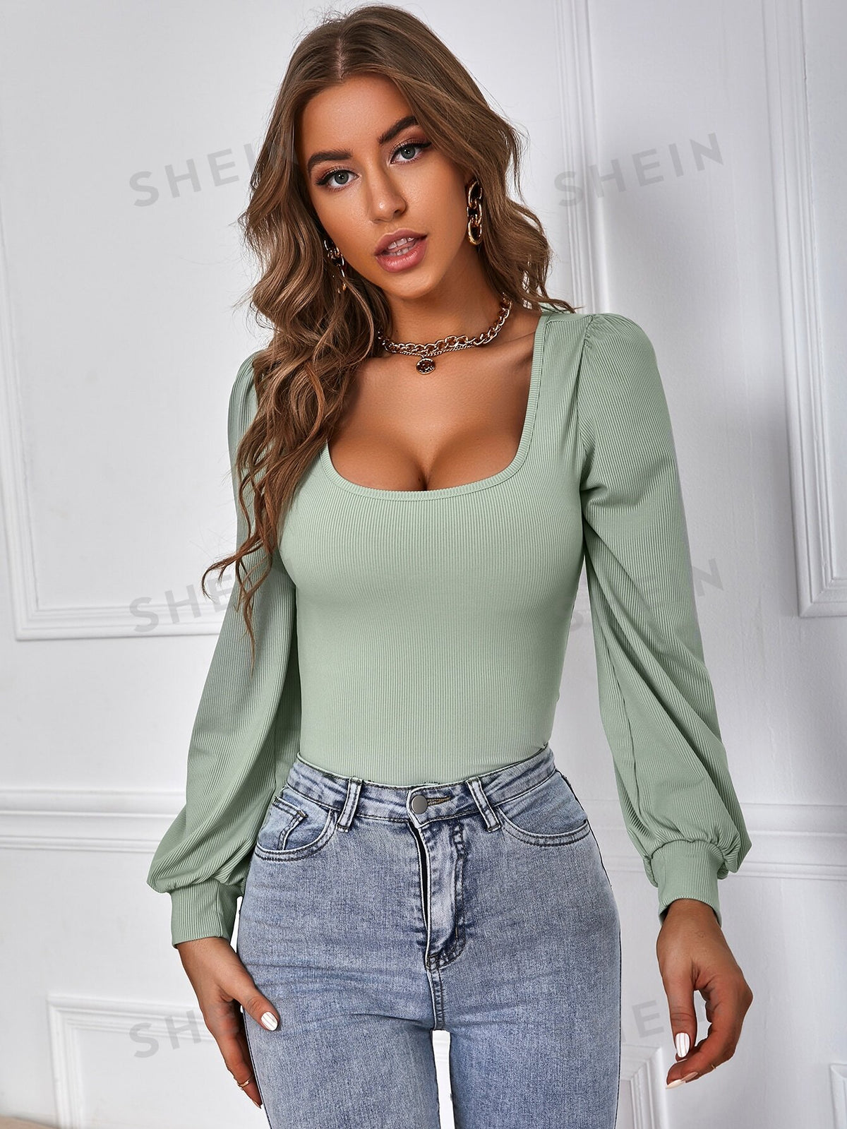 SHEIN Frenchy Women's Long Sleeve Ribbed T-shirt