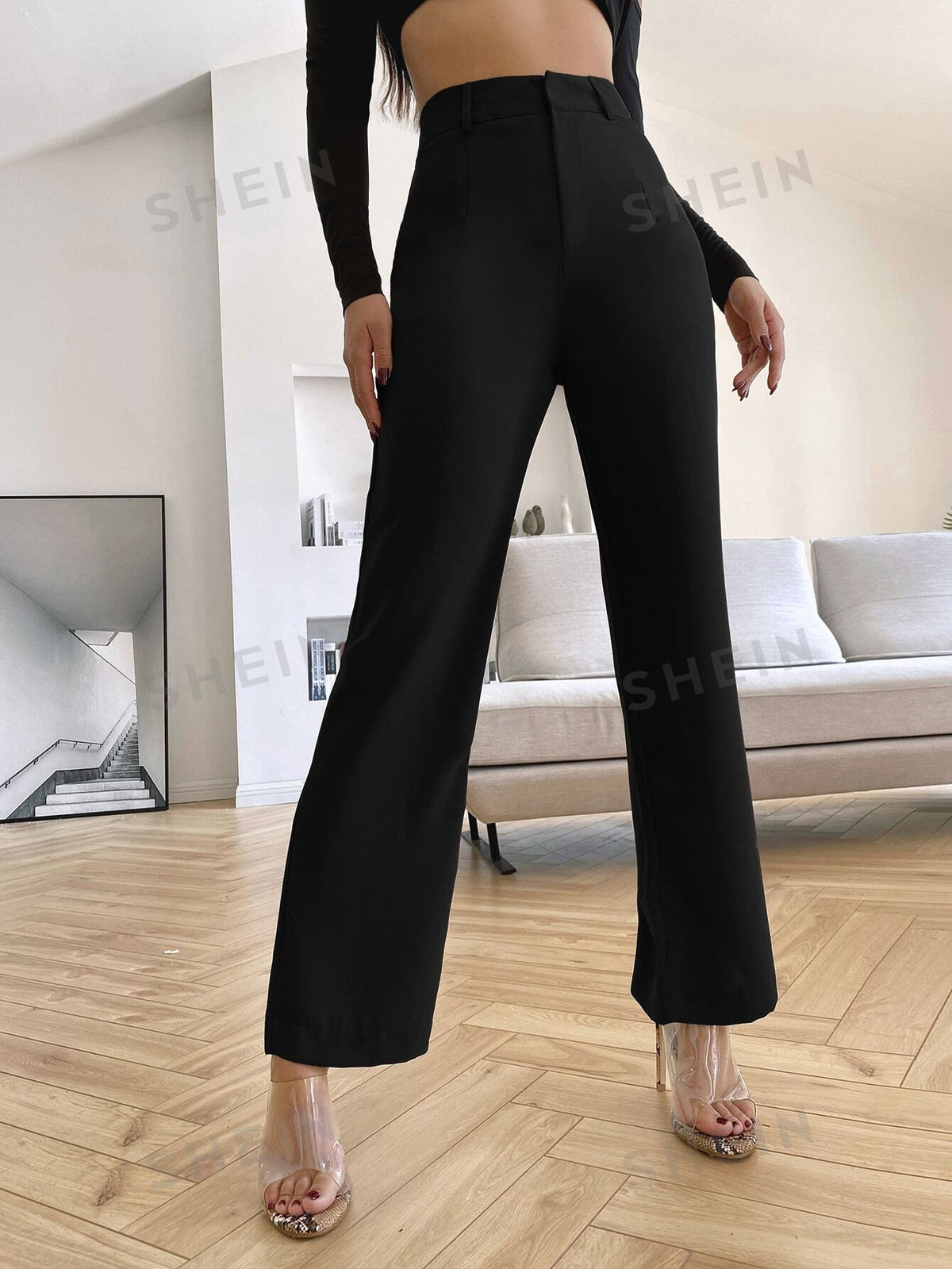 SHEIN Essnce Solid High Rise Tailored Pants