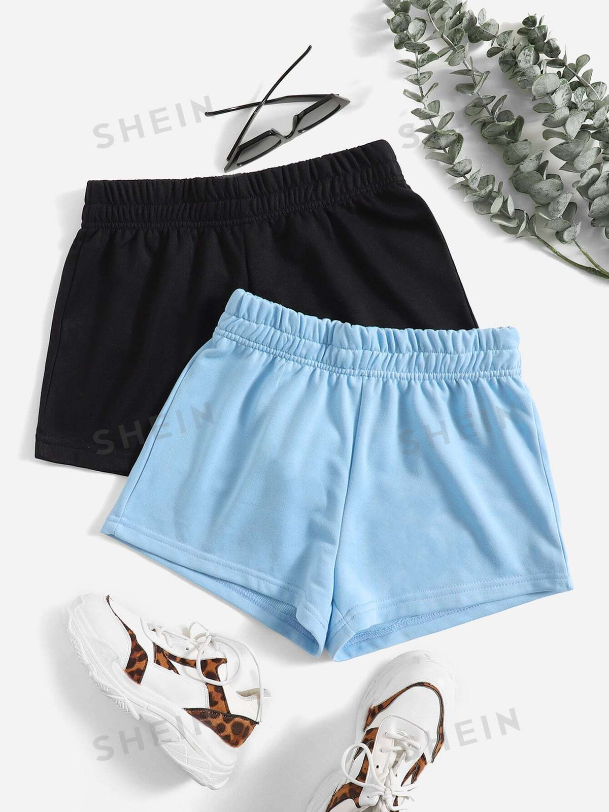 SHEIN EZwear 2 Pack Solid Elastic Waist Track Shorts