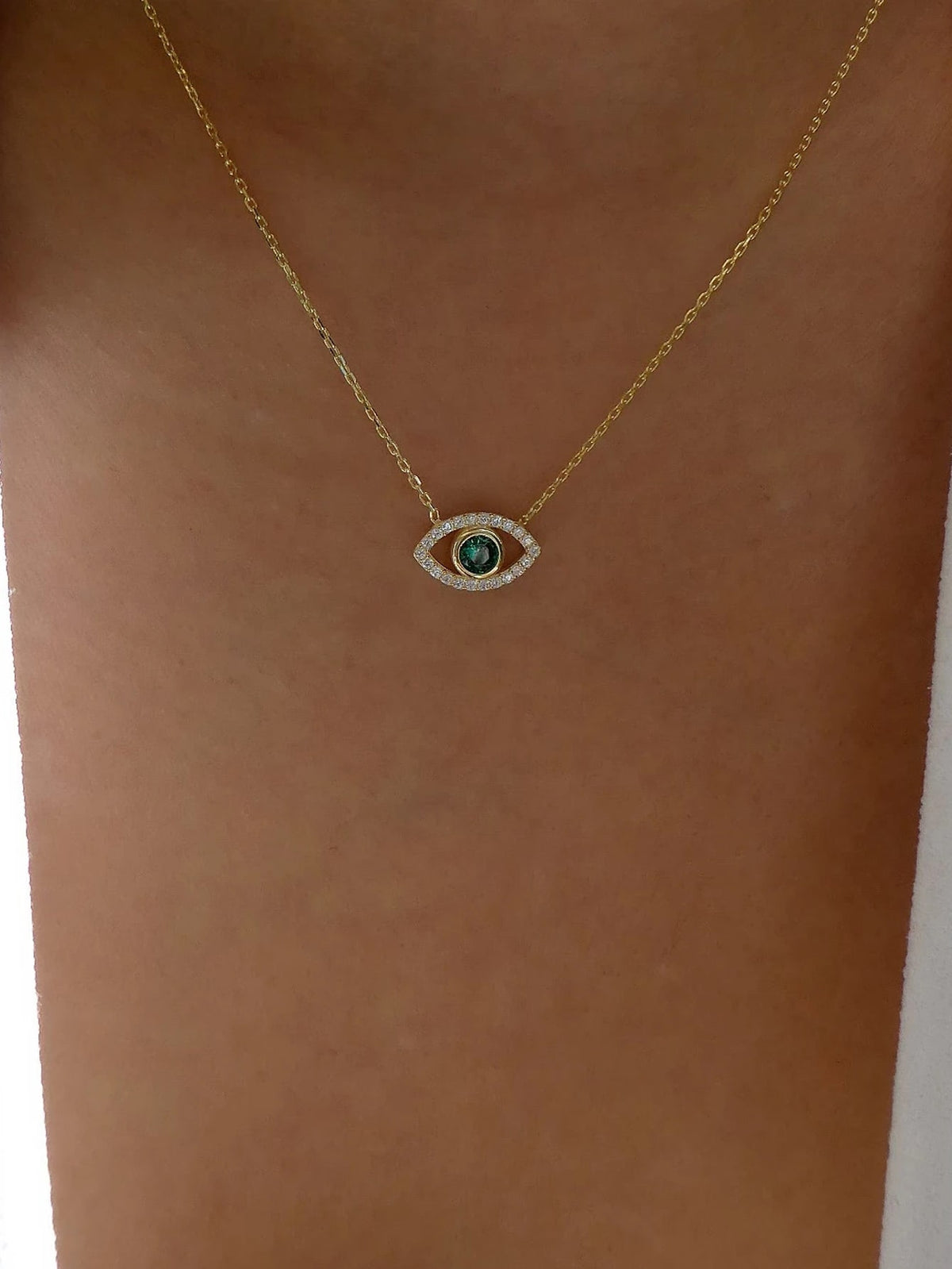 Rhinestone Eye Charm Necklace