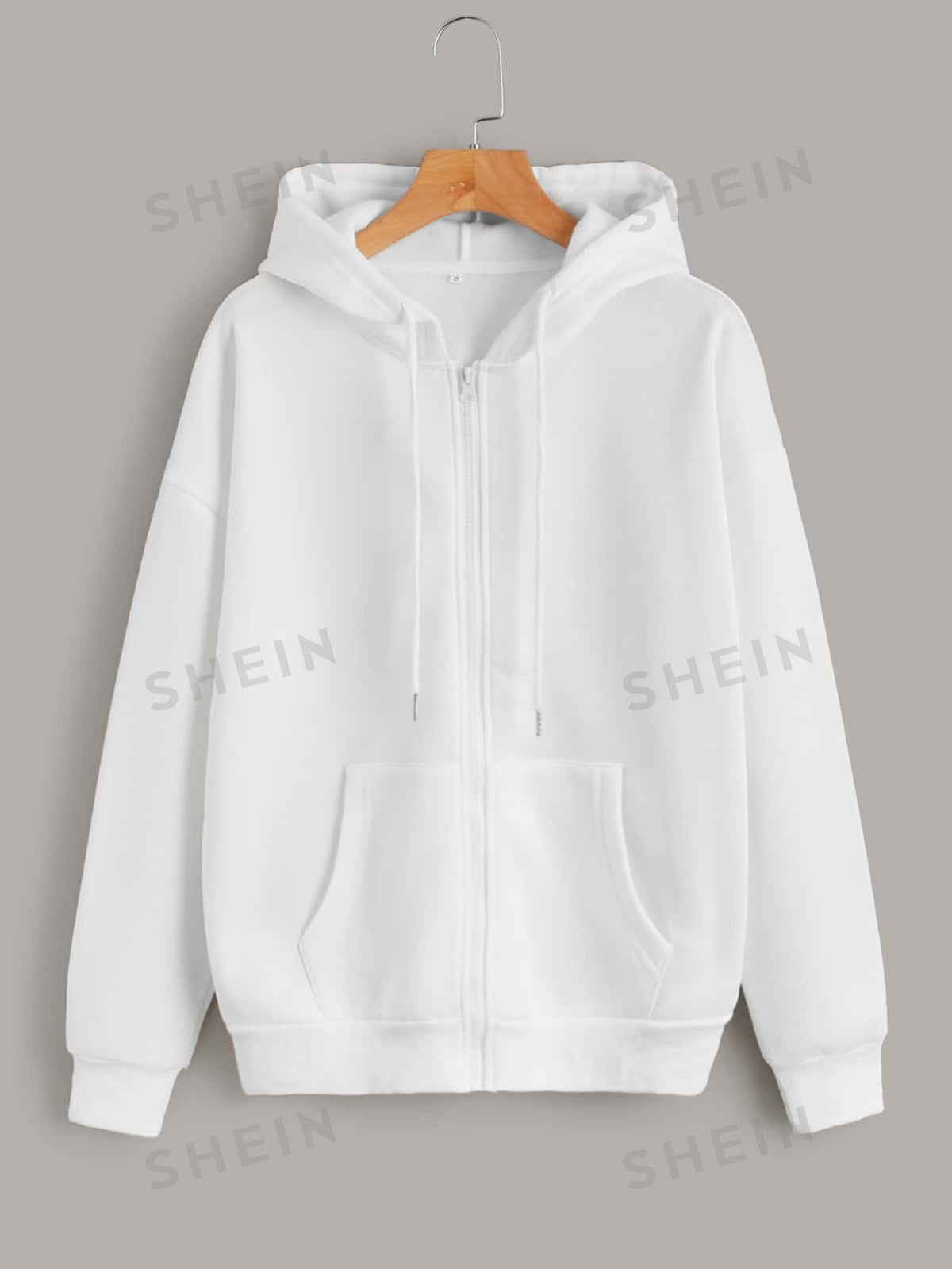 SHEIN EZwear Solid Zip Up Drawstring Thermal Lined Hoodie