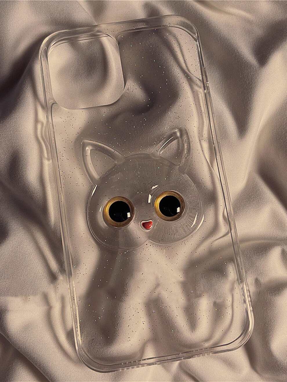 1pc 3d Glitter Liquid Cat Anti-drop Phone Case Compatible With Iphone 11/12/13/14/15promax