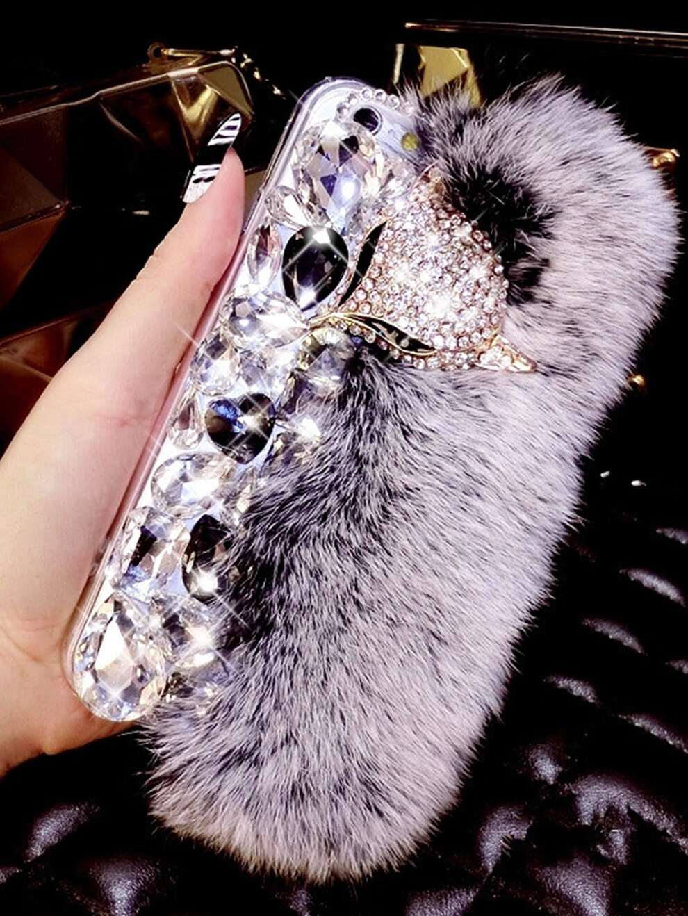 Funny Rhinestone Decor Fluffy Rhinestone Phone Case