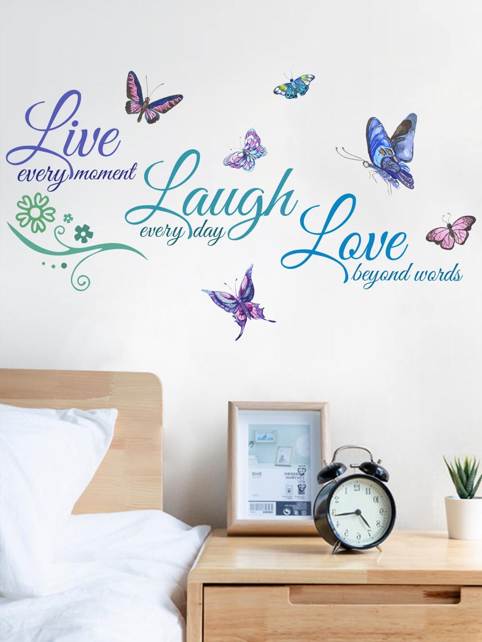 1pc Self-adhesive PVC Wall Sticker,Creative Slogan Butterfly Graphic Waterproof Wall Decal For Living Room