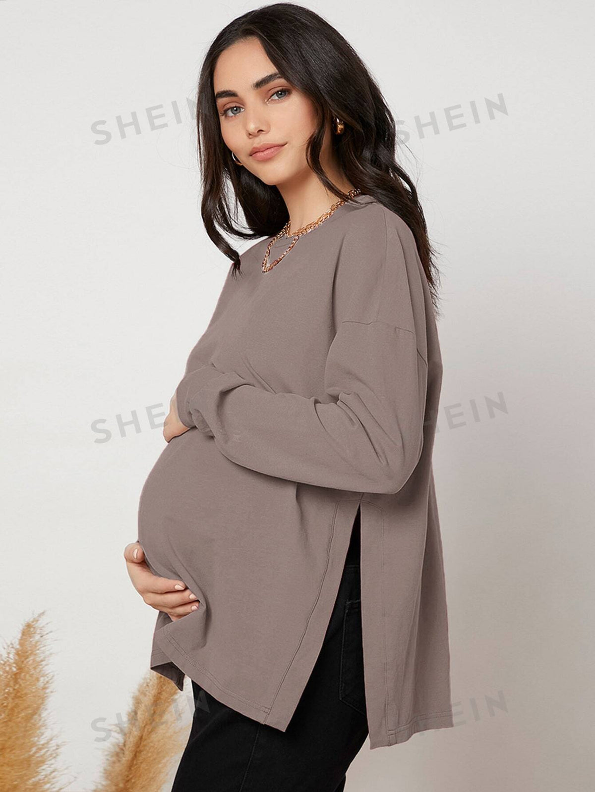 SHEIN Maternity Drop Shoulder Slit Hem Tee