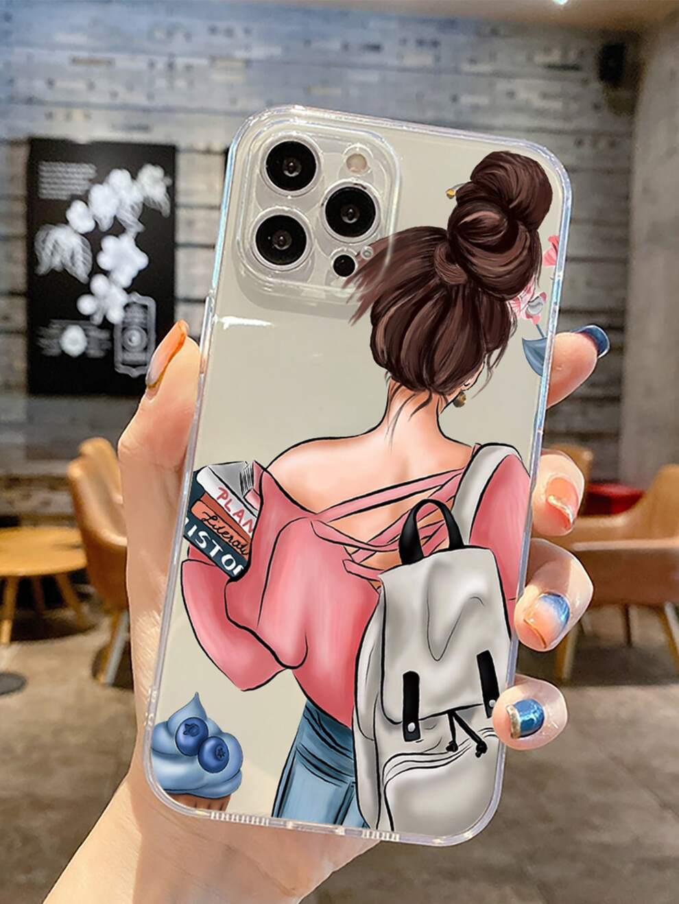 Girl Painted Clear Phone Case Compatible With IPhone 15/15Pro/15Plus/15Promax Kawaii