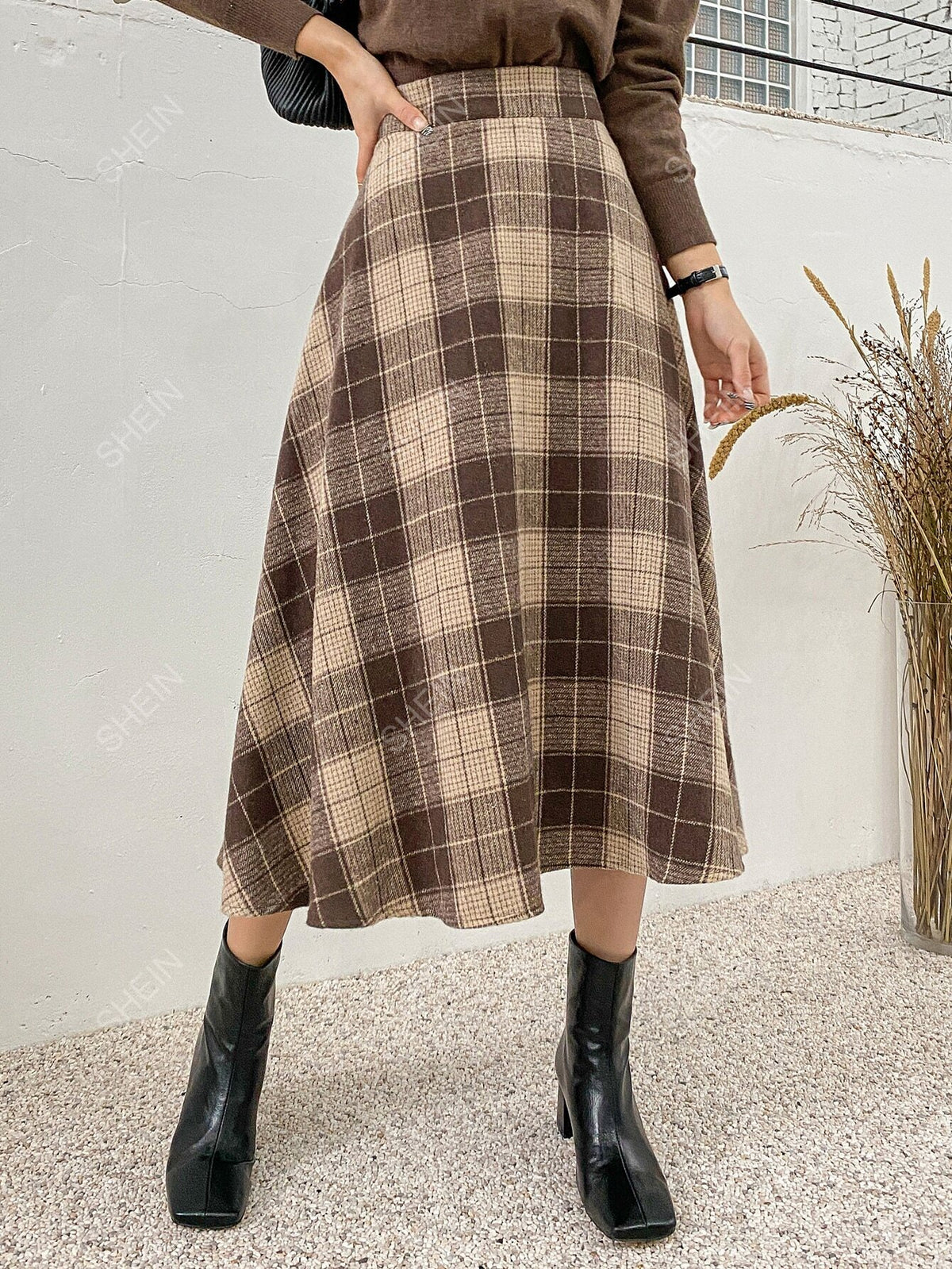 DAZY High Waist Plaid A-line Skirt