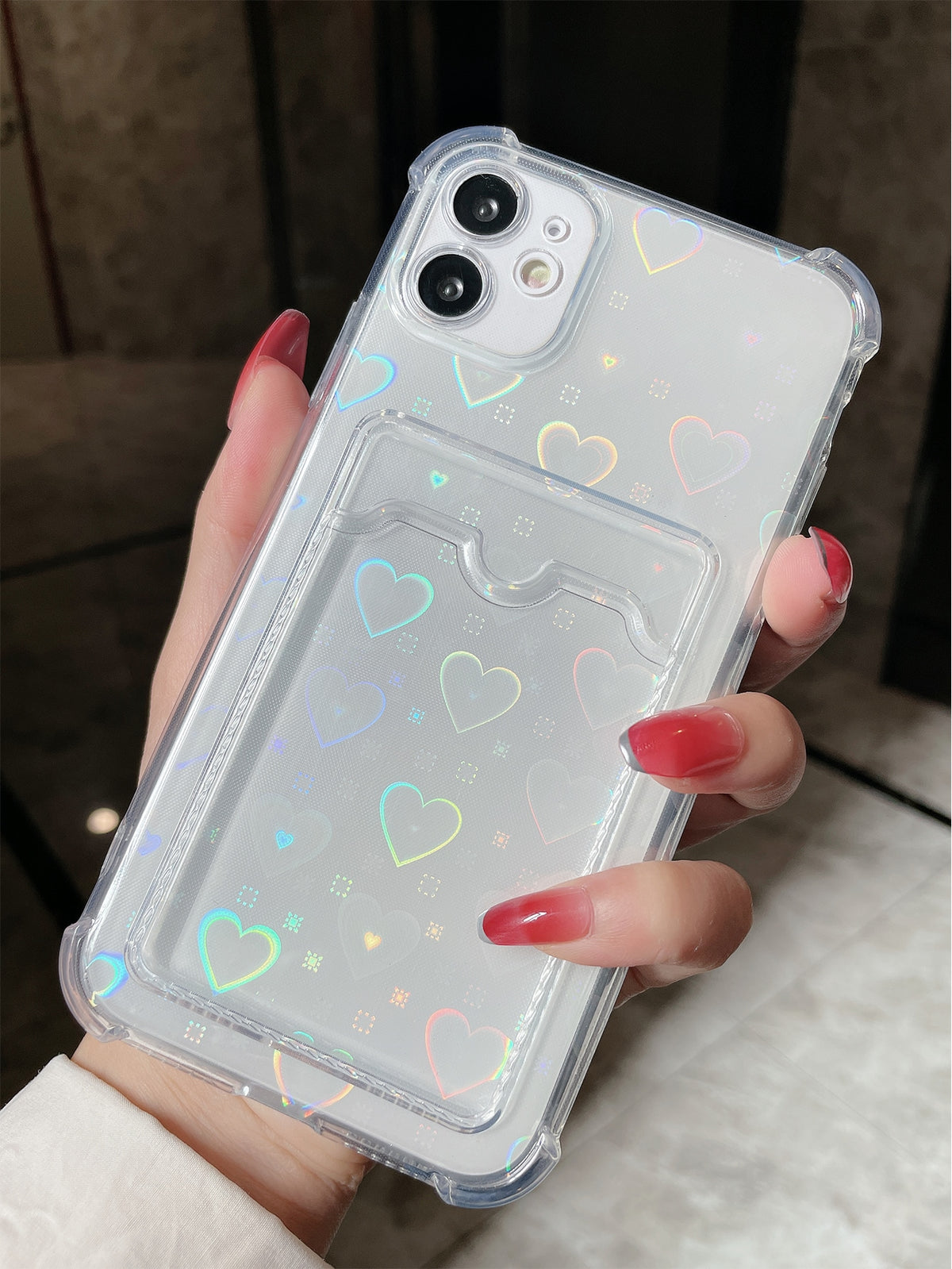 1pc Transparent Shockproof TPU Phone Case With Laser Cut Heart Decor Compatible With IPhone 14 Pro Max/15 Pro Max