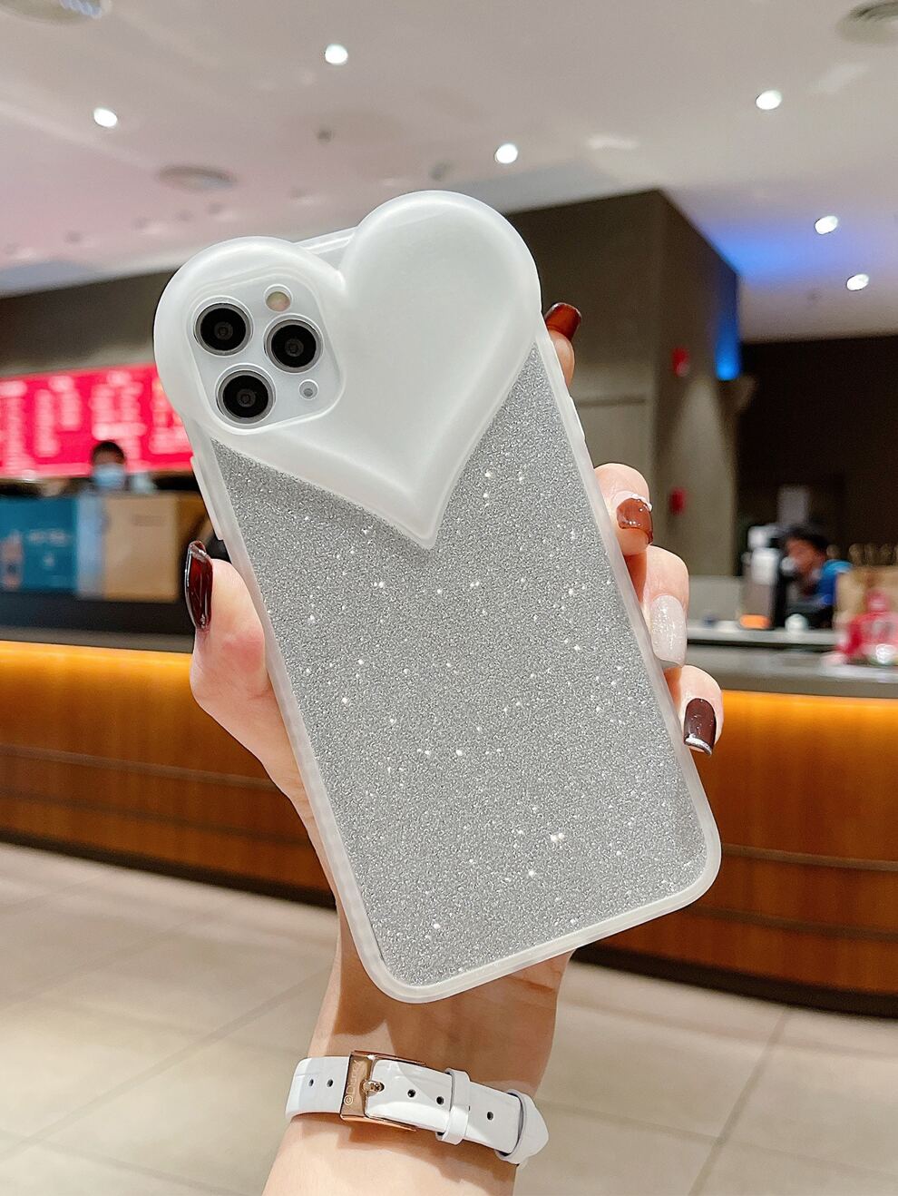 Heart Clear Phone Case With Glitter Paper Compatible With IPhone 11,IPhone 13,IPhone 14 Pro Max