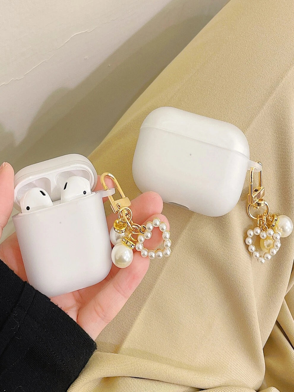 Solid Color Simple Heart & Pearl & Apple Design Tpu Earphone Case Cover Compatible With Iphone For AirPods1/2 AirPods Pro