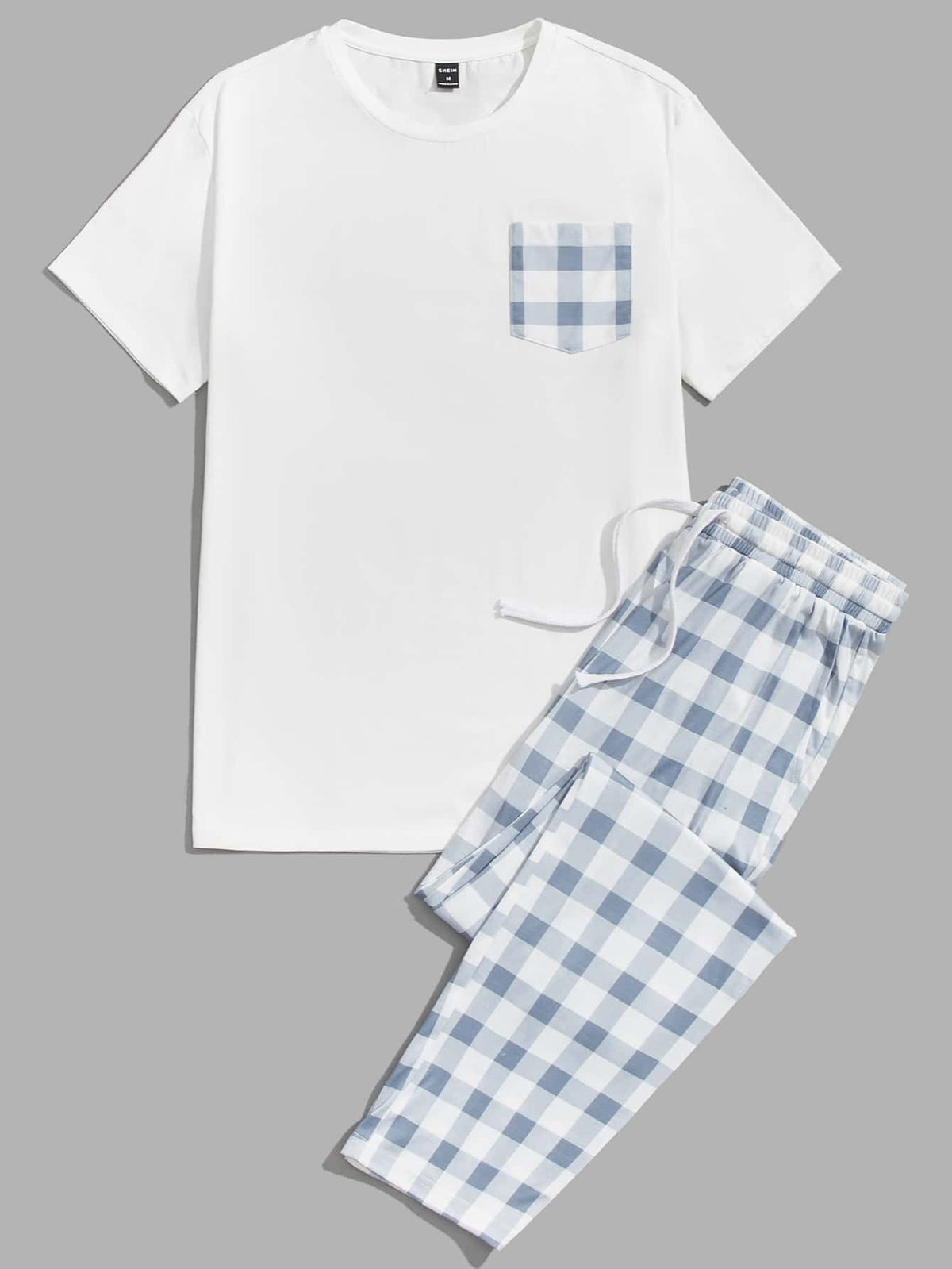 SHEIN Men Gingham Print Tee and Pants Lounge Set