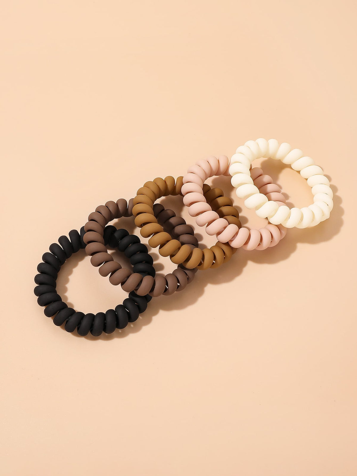 5pcs Solid Telephone Wire Hair Tie Casual