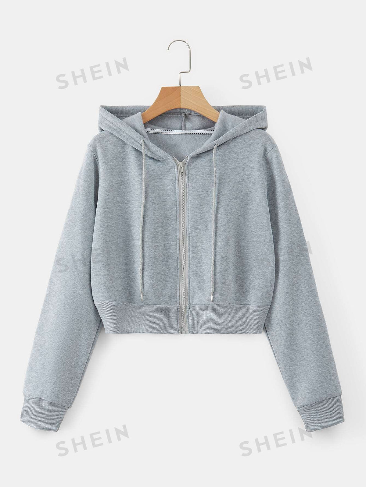 SHEIN EZwear Zip Up Drawstring Thermal Hoodie