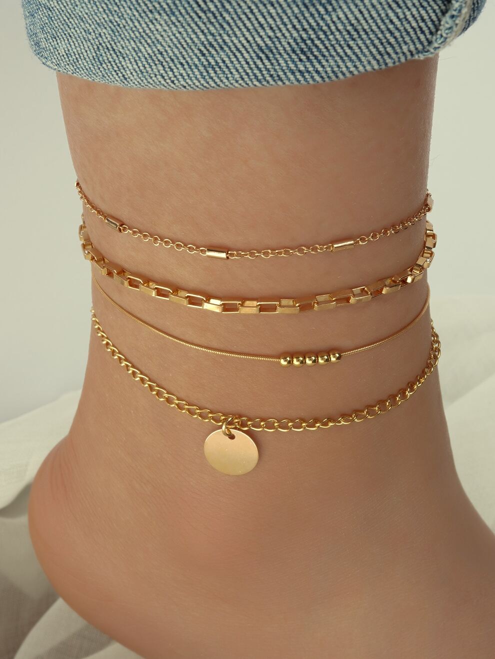 4pcs Disc Charm Anklet