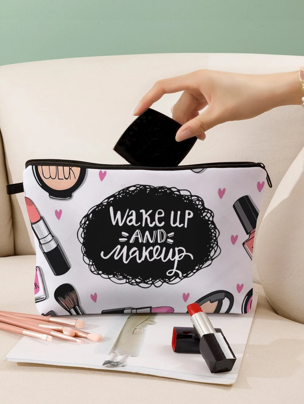 Cosmetic & Letter Graphic Zipper Makeup Bag Black Friday