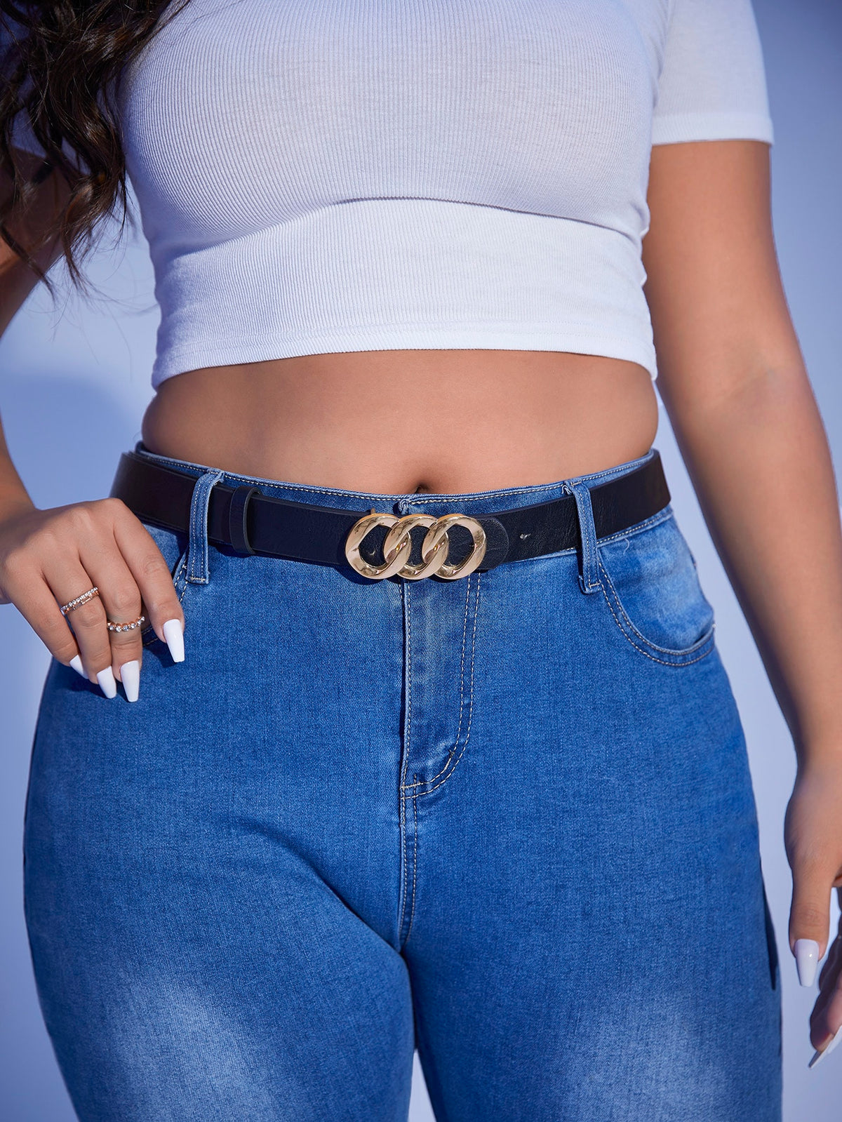 135CM Plus Size Chain Buckle Belt With Punch Tool Casual