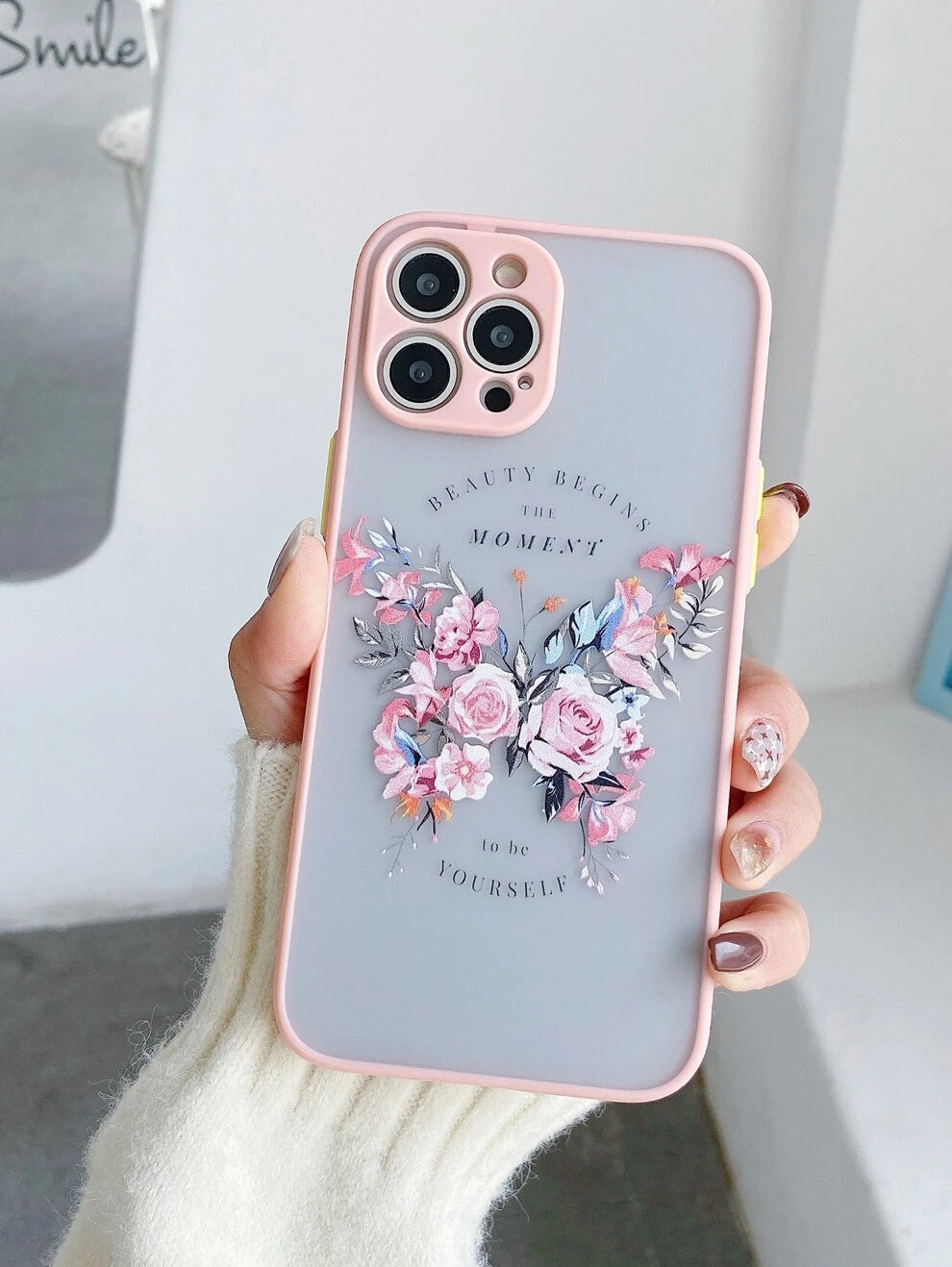 1pc Butterfly & Flower Printed Full Coverage Anti-Shock Phone Case Compatible With IPhone 15 14 13 12 11 Pro Max