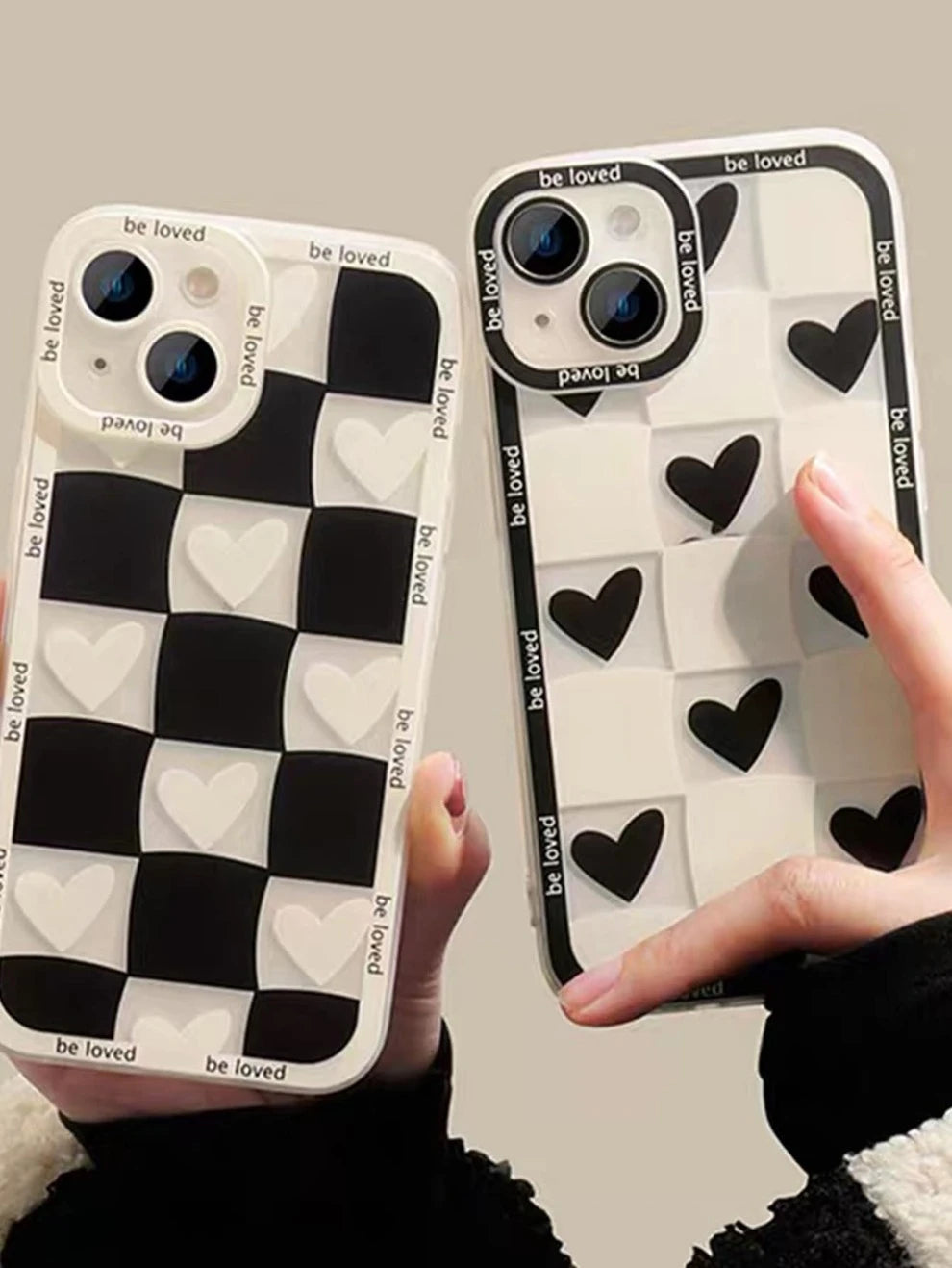 2pcs Heart Pattern Checkered Phone Case