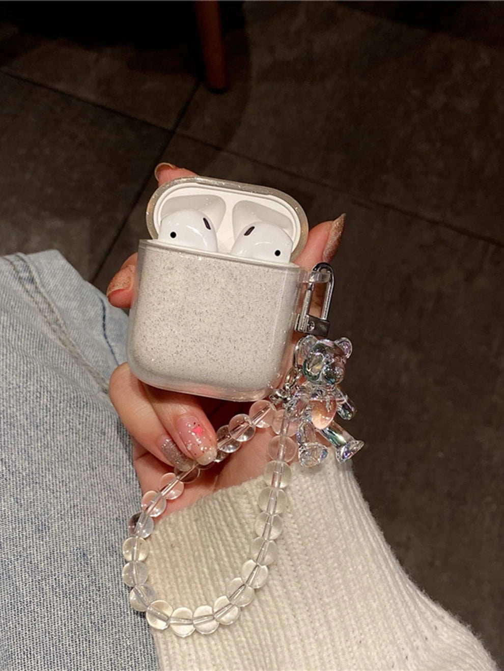 Glitter Case Compatible With Airpods With Bear Pendant, Airpods Not Included For AirPods1/2 AirPods Pro