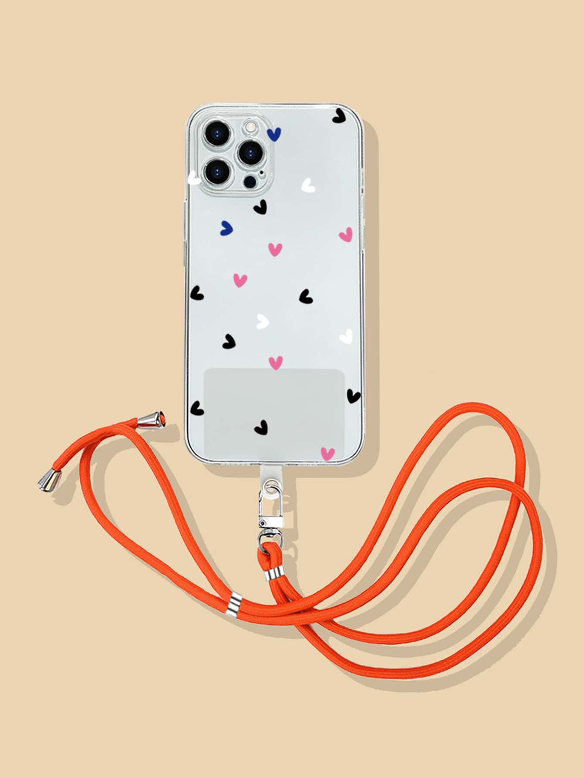 Heart Pattern Clear Phone Case With Lanyard Set