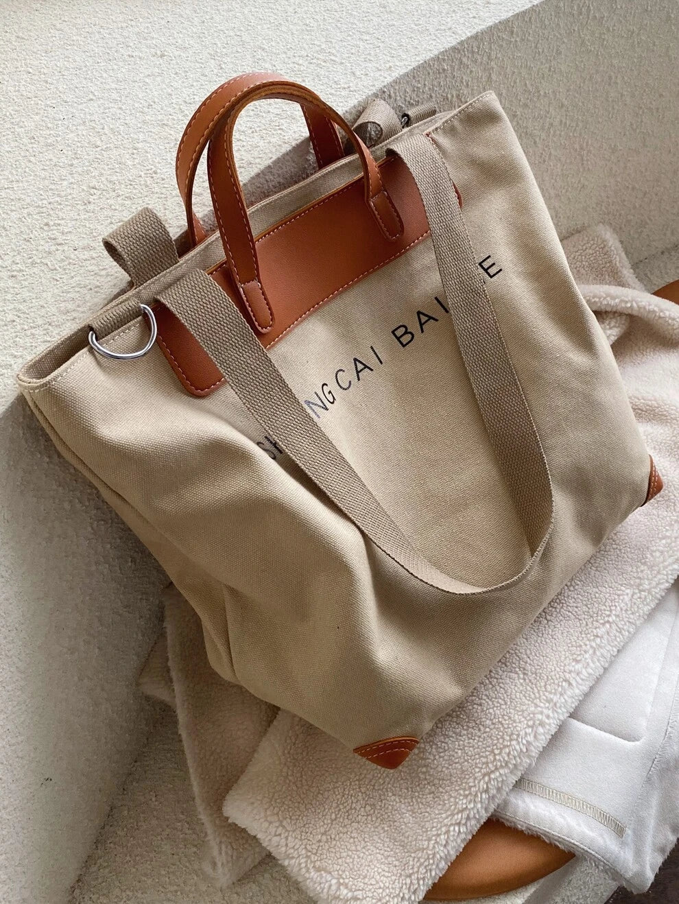 Fashionable And Trendy Letter Printed Canvas Tote Bag With Large Capacity, Can Be Used As Handbag, Shoulder Bag Or Crossbody Bag, Suitable For Daily Use, Commuting, College, Work, Business Trip, Trave