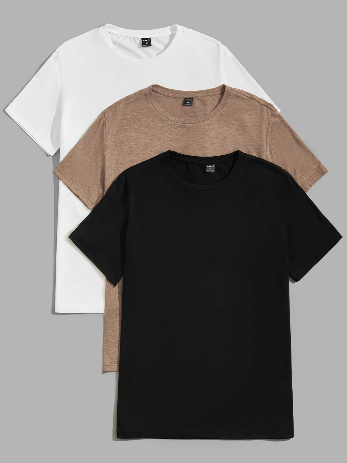 SHEIN Men's Plain Simple Knitted Short Sleeve T-Shirt For Daily Wear