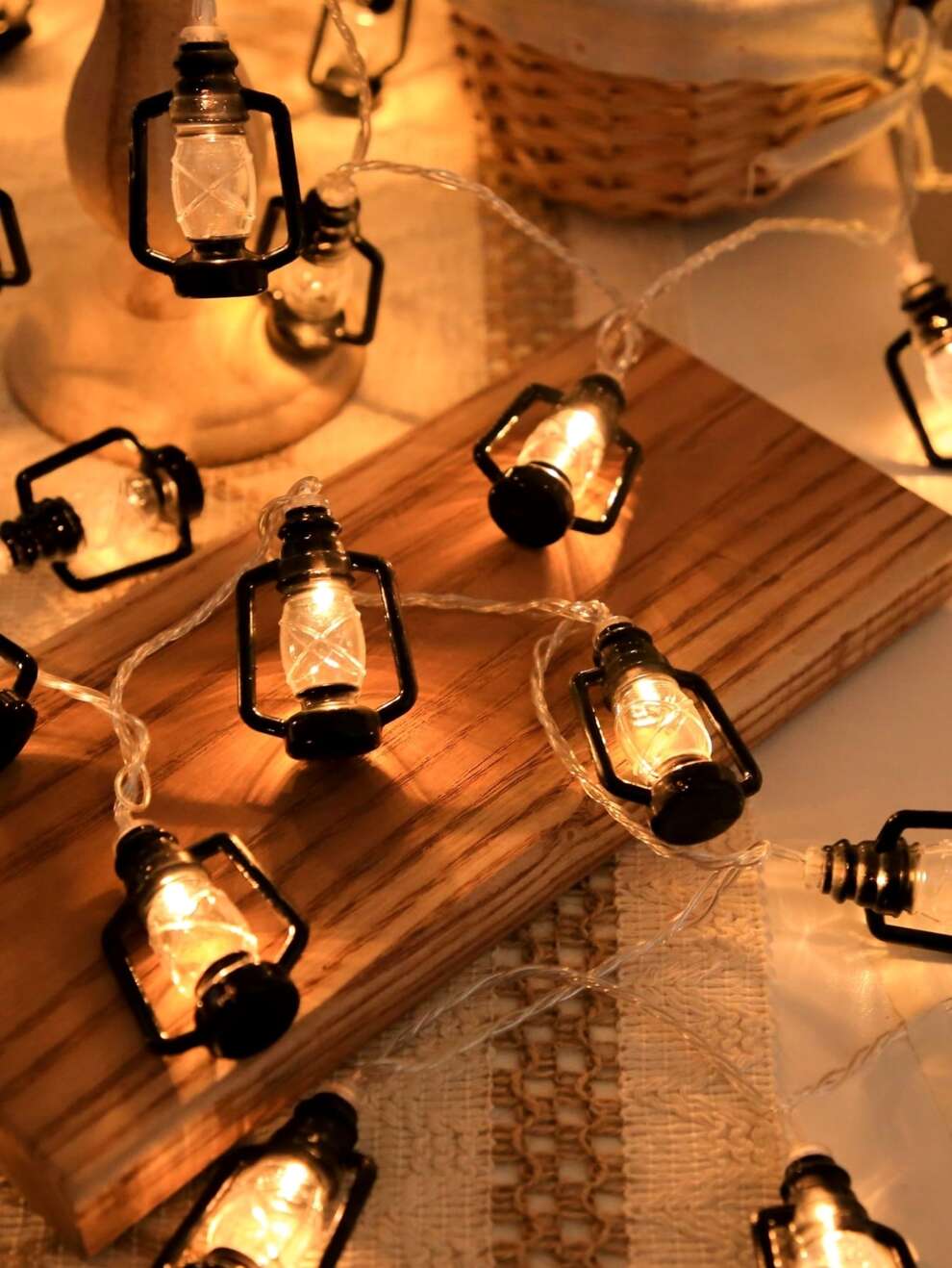 1pc 10 Lights 2m Black Kerosene Lamp Decorative String Light For Room, Dorm, Vintage Style