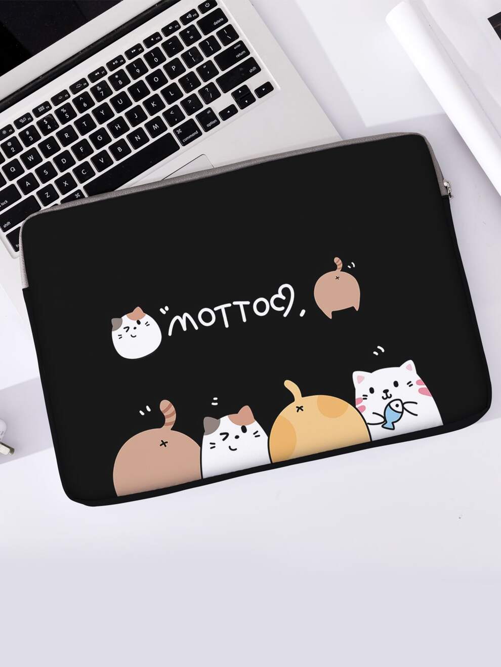 14 Inch Cartoon Cat Print Laptop Bag