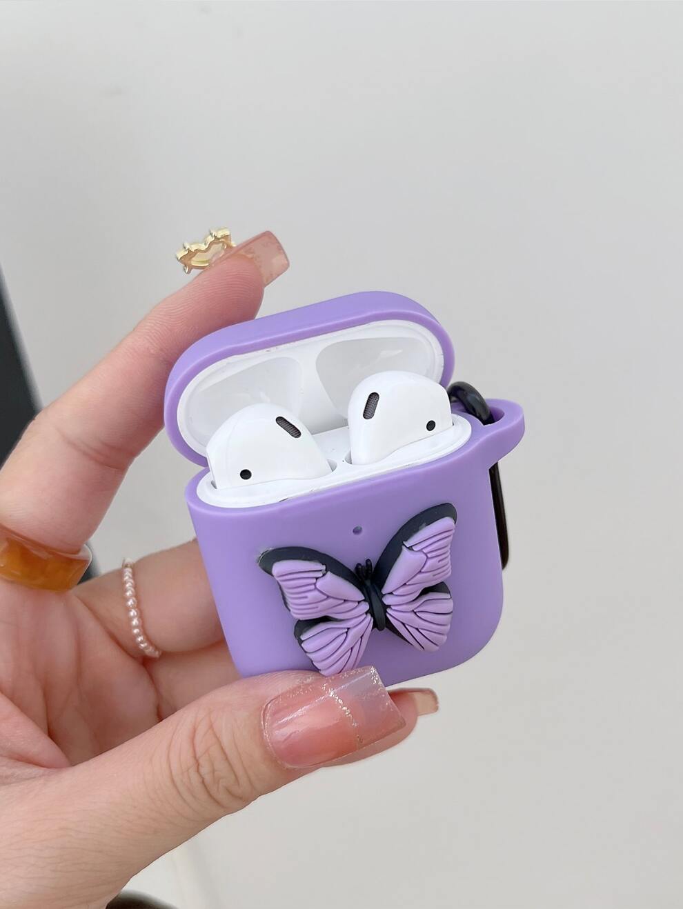 3D Butterfly Decor Purple Case Compatible With AirPods