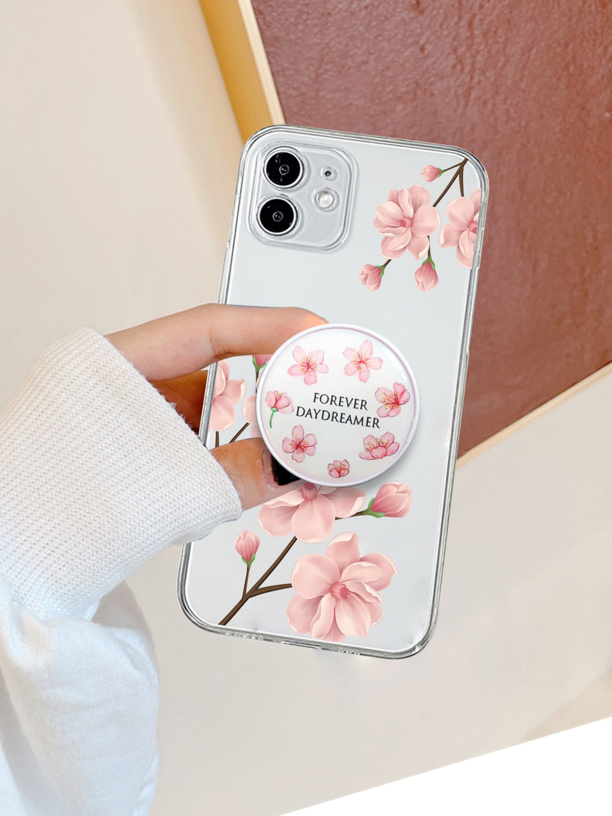 Peach Blossom Pattern Phone Case With Stand-Out Phone Grip