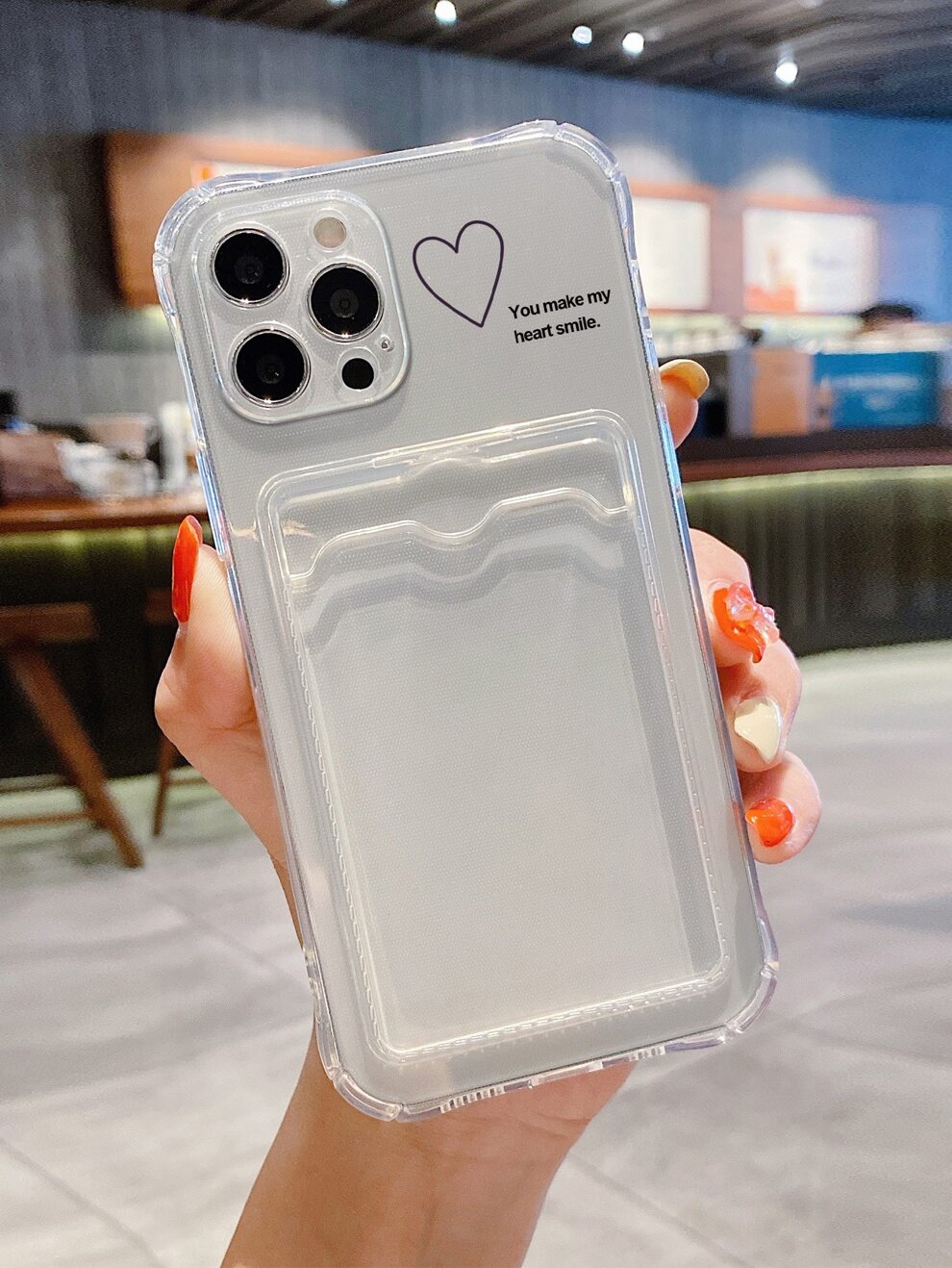 Heart Print Clear Phone Case With Card Slot Compatible With IPhone 11,IPhone 13,IPhone 14 Pro Max