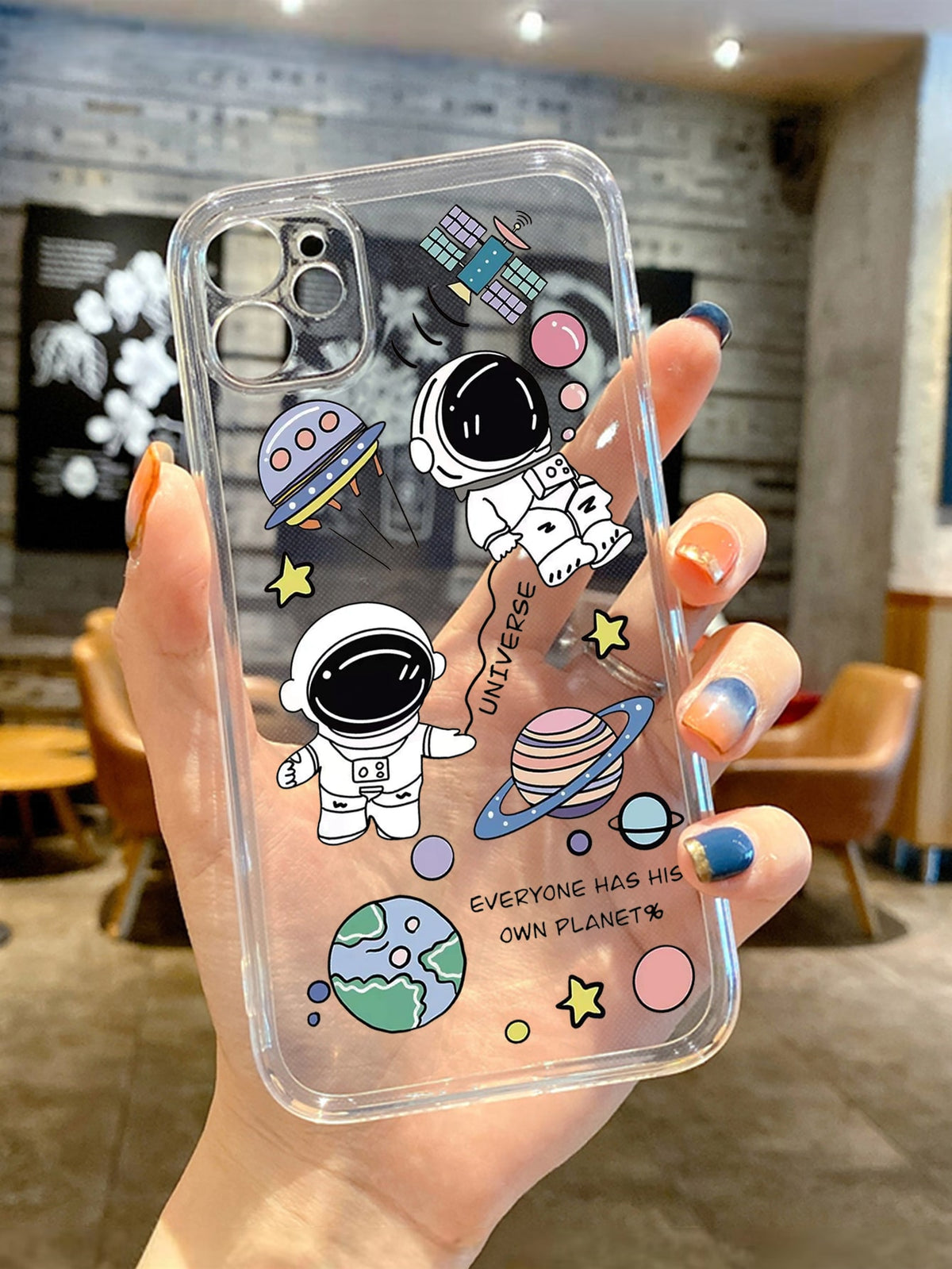 Cartoon Astronaut Clear Space Phone Case Compatible With iPhone 15/15Pro/15Plus/15Promax