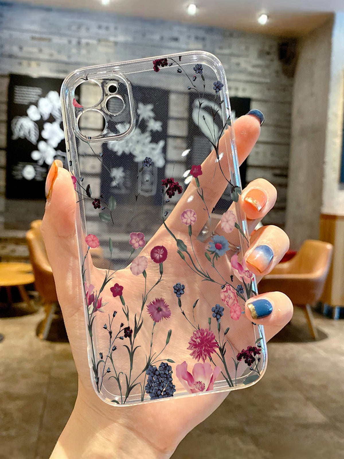 Ditsy Floral Pattern & Flower Painting Design With Attached Strap Fashion Phone Case, Compatible With IPhone 15, Redmi, Samsung, P14ProMax, 3D P13 Cartoon, P11 Painting, P12 Anti-Falling XR Cartoon, 7