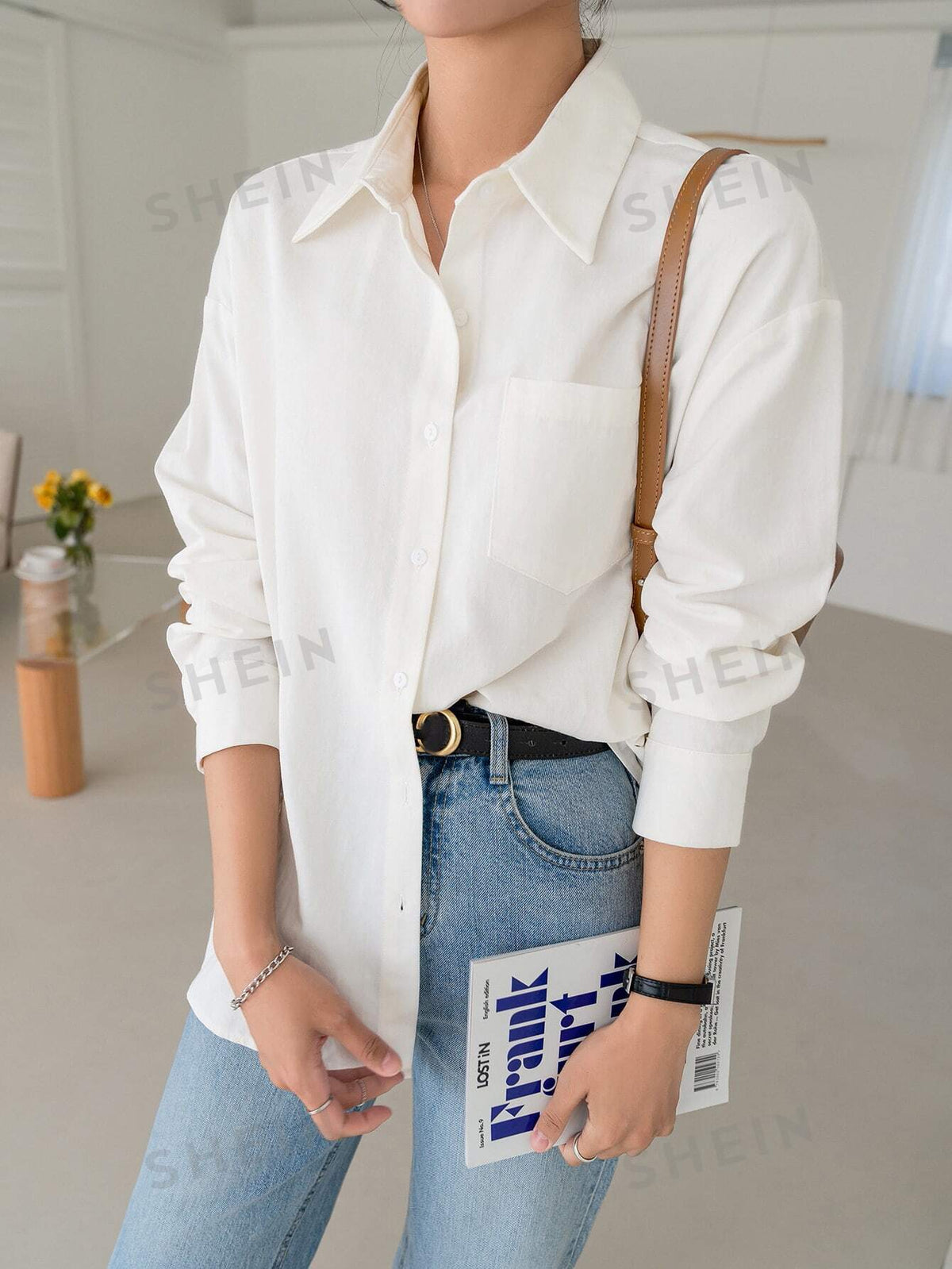 DAZY Patched Pocket Drop Shoulder Shirt