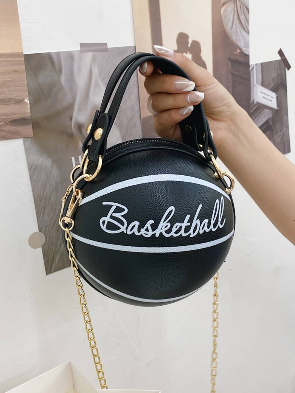 Women's Shoulder Bag, Novelty Bag, Basketball Shaped Chain Bag